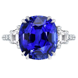 Edelstein Ring Oval Saphir Trapez & Pave Set Diamanten 5,50 Karat