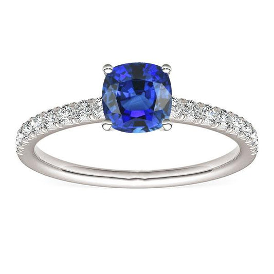 Edelstein Ring Saphir im Kissenschliff 2,50 Karat Fishtail Set Diamanten - harrychadent.ch