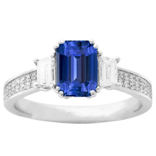 Edelstein Ring Smaragd Saphir 4,50 Karat Trapez & Runde Diamanten - harrychadent.ch