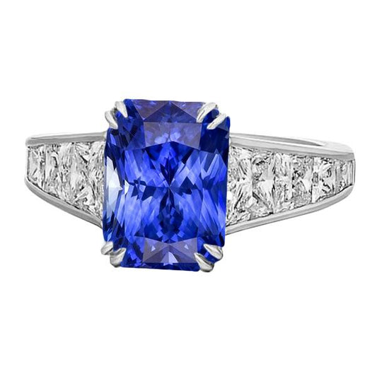 Edelstein Ring Strahlender Saphir Kanal Set Trapezoid Diamanten 5 Karat - harrychadent.ch