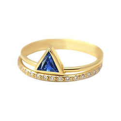 Edelstein Ring Trillion Lünette Set Blauer Saphir 1 Karat Diamanten Gold