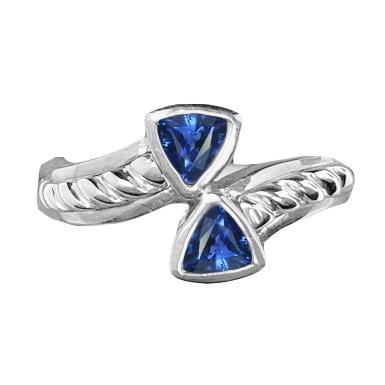 Edelstein Ring Trillion Lünette Set Blauer Saphir 1 Karat Seilstil - harrychadent.ch