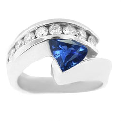 Edelstein Ring Trillion Saphir Kanal besetzt Diamanten 1,50 Karat
