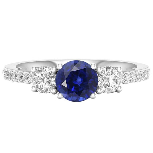 Edelstein Runder Saphir Ring 3 Steinstil Diamanten 6,50 Karat Gold - harrychadent.ch