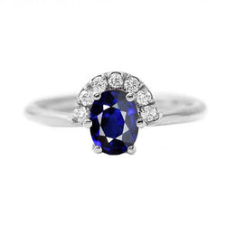 Edelstein Schmuck Oval Blauer Saphir & Diamant Ring 2,50 Karat