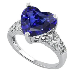 Edelstein Schmuck Ring Herz Ceylon Saphir mit Diamanten 4 Karat