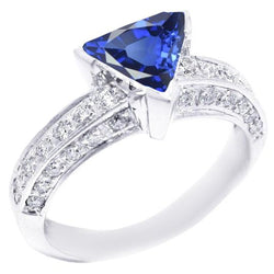 Edelstein Schmuck Trillion Saphir Ring 3 Karat mit runden Diamanten