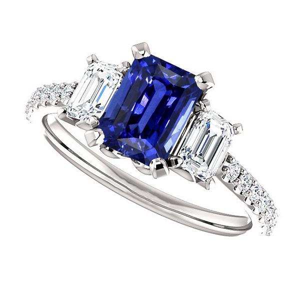 Edelstein Radiant Blue Saphir Ring 3 Steinstil & Diamanten 4 Karat - harrychadent.ch