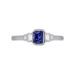 Edelstein Smaragd Blue Saphir Ring 5 Stein Baguette Diamanten 2 Karat