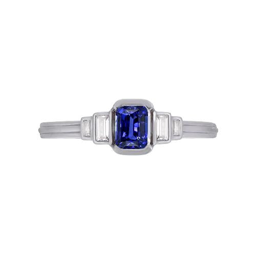 Edelstein Radiant Blue Saphir Ring 5 Stein Baguette Diamanten 2 Karat - harrychadent.ch