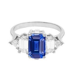Edelstein Smaragdblauer Saphir Ring 2,50 Karat Diamant Goldschmuck