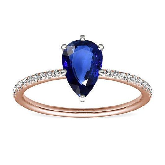 Edelstein Solitär Blauer Saphir Ring & Pave Set Diamant 3,50 Karat - harrychadent.ch