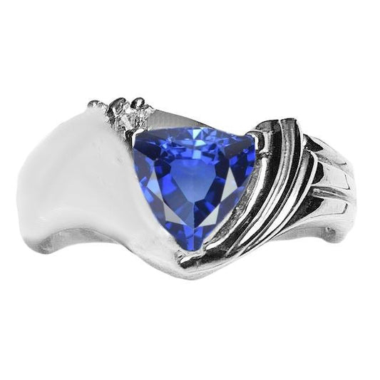 Edelstein Solitär Ring Trillion Ceylon Saphir 2 Karat Goldschmuck - harrychadent.ch