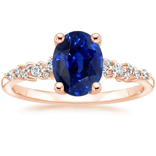 Edelstein-Solitärring mit Diamantakzenten Blauer Saphir 4 Karat - harrychadent.ch