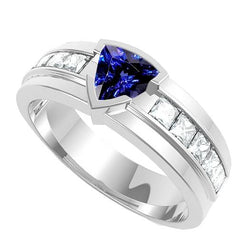 Edelstein Trillion Saphir Ring 1,50 Karat Kanalset Diamanten