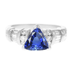 Edelstein Trillion Saphir Ring Baguette & Runde Diamanten 2,50 Karat