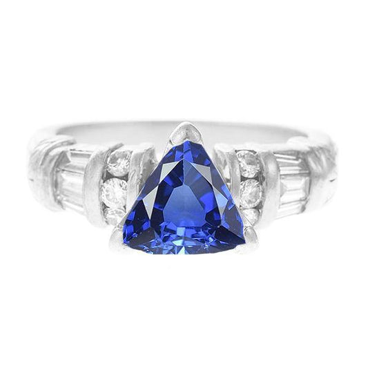 Edelstein Trillion Saphir Ring Baguette & Runde Diamanten 2,50 Karat - harrychadent.ch