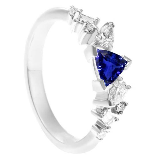Edelstein Trillion V Prong Blauer Saphir & Diamant Ring 1 Karat - harrychadent.ch