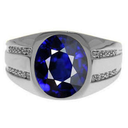 Edelstein Vintage-Stil Oval Blue Saphir Ring 3,50 Karat Diamanten