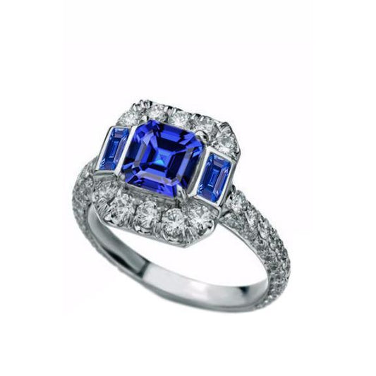 Edelsteinring Asscher & Smaragd Saphir Diamantschmuck 4,50 Karat - harrychadent.ch