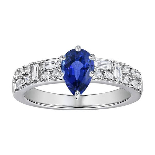 Edelsteinring Birne Blauer Saphir 3 Karat Marquise & Runde Diamanten - harrychadent.ch