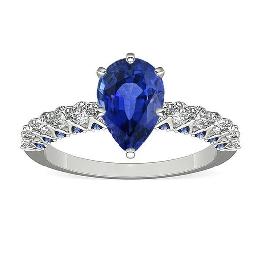 Edelsteinring Birne mit rundem blauen Saphir & Diamantakzenten 3 Karat - harrychadent.ch