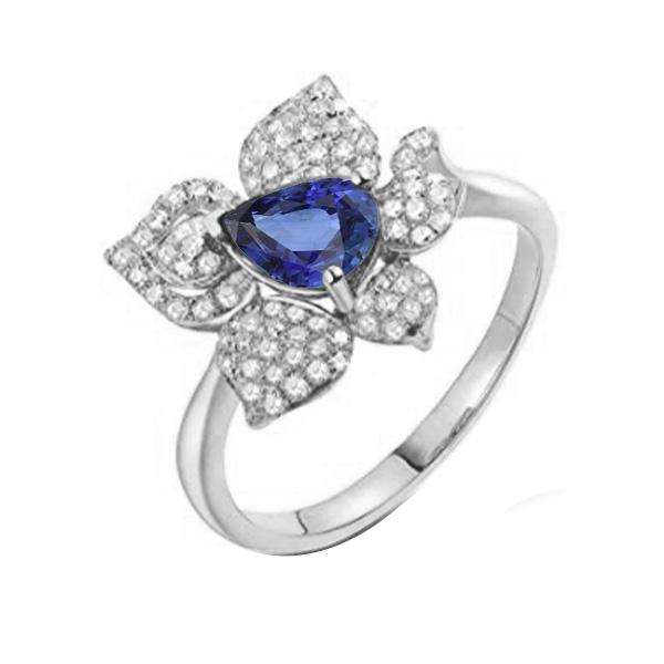 Edelsteinring Blauer Saphir & Diamanten 2.50 Karat Blumenstil - harrychadent.ch