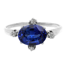 Edelsteinring Blauer Saphir & Diamanten 5 Steinschmuck 3,50 Karat