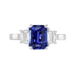Edelsteinring blauer Saphir Smaragd & trapezförmiger Diamant 2.50 Karat