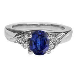 Edelsteinring Ovalschliff Blauer Saphir & Diamanten 3 Karat Weißgold