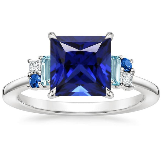 Edelsteinring Prinzessin Blauer Saphir, Aquamarin & Diamanten 5.50 Karat - harrychadent.ch