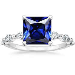 Edelsteinring Prinzessin Blauer Saphir & Birne Diamant Akzente 5.50 Karat