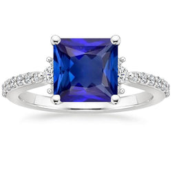 Edelsteinring Prinzessin Blauer Saphir mit Akzenten Weißgold 6 Karat