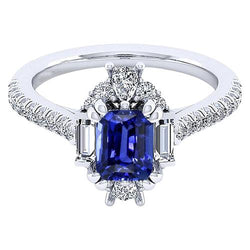 Edelsteinring Smaragd Saphir Baguette & Pave Set Diamant 3,50 Karat