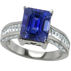 Edelsteinring Smaragd Saphir Baguette & Runde Diamanten 4,50 Karat