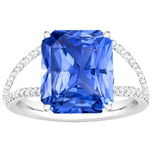 Edelsteinring Strahlend blauer Saphir mit geteiltem Schaft runder Diamant 5 Karat - harrychadent.ch