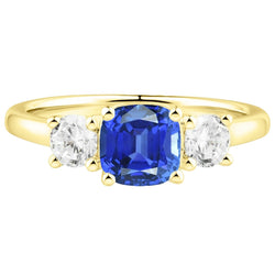 Edelsteinschmuck 3 Steinkissen Saphir-Diamant-Ring 4,50 Karat