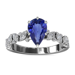 Edelsteinschmuck Blauer Saphir Ring Marquise & Runde Diamanten 3 Karat