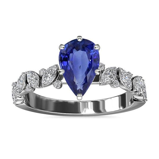 Edelsteinschmuck Blauer Saphir Ring Marquise & Runde Diamanten 3 Karat - harrychadent.ch