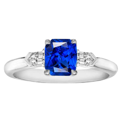 Edelsteinschmuck Strahlender Saphir & Baguette Diamantring 1,75 Karat - harrychadent.ch