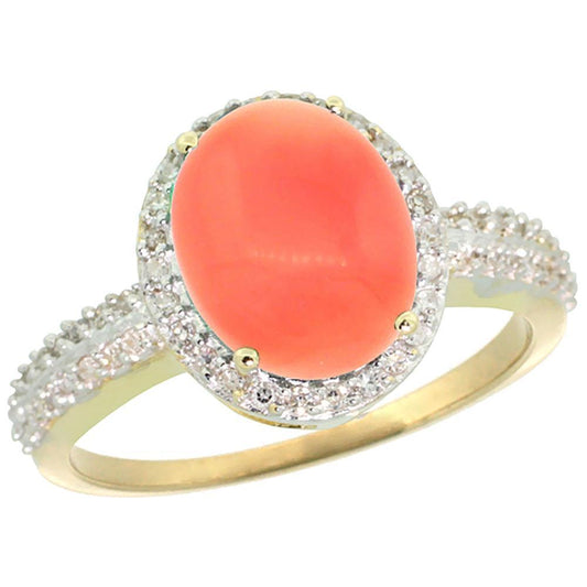 Ehering 10,25 Kt Oval Koralle Und Runde Diamanten Gold Gelb 14K - harrychadent.ch