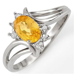 Ehering mit gelbem Saphir und runden Diamanten im Ovalschliff Gold 14K