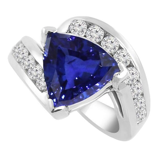 Fancy Damen Ring Trillion Saphir Runder Kanal besetzt Diamanten 4 Karat - harrychadent.ch