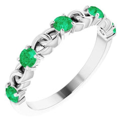 Fünf Steine runder grüner Smaragdring 2.50 Karat Weißgold 14K