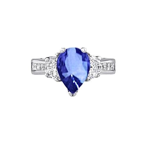 Funkelnd 3.30 ct. Birne Ceylon Saphir Diamanten Ring Weißgold 14K