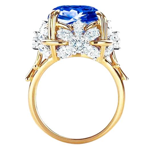 Funkelnd Cushion Ceylon Saphir Diamant Ring 7.80 Kt Gelbgold 14K