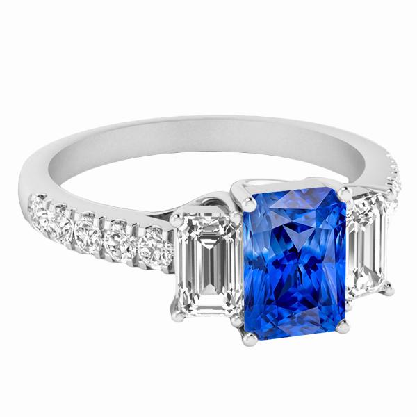 Funkelnder Diamant Blauer Saphir Ring 3,50 Karat Runde Smaragdsteine - harrychadent.ch