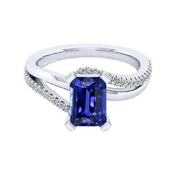 Funkelnder Diamantring Split Shank Smaragd Ceylon Saphir 2,50 Karat