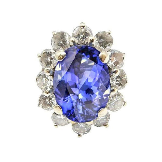 Funkelnder Oval Tansanit und Diamanten Halo Ring 7,50 Karat Schmuck