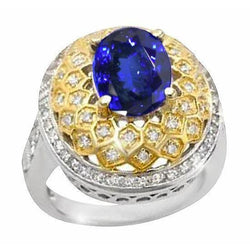 Funkelnder Ovaler Tansanit-Diamant-Ring mit 3.10 Karat zweifarbigem Gold